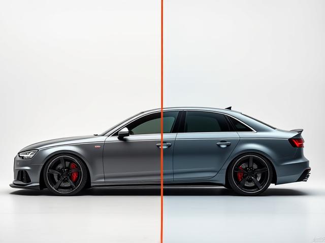 Imagen de un Audi A4 antes y después de una personalización estética
